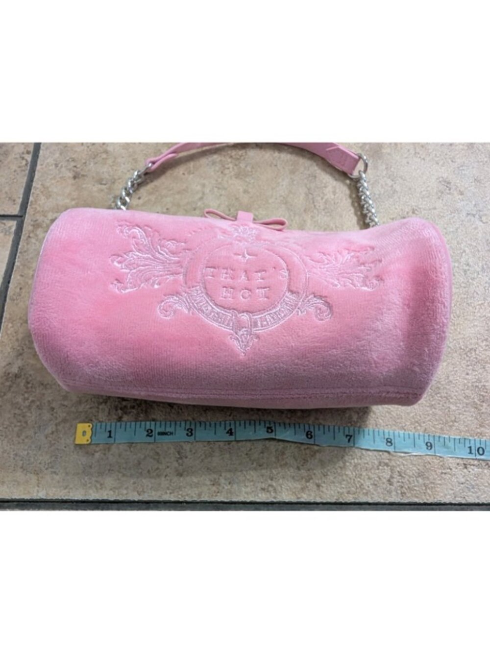 Women's Paris Hilton Pink "That's Hot" Mini Barrel Bag Velour Y2K Style - Picture 8 of 9
